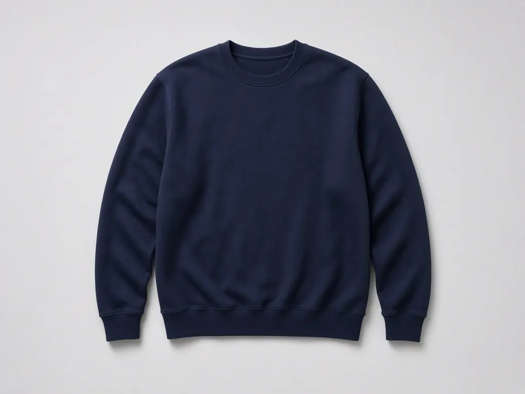 Navy crewneck sweatshirt laid flat