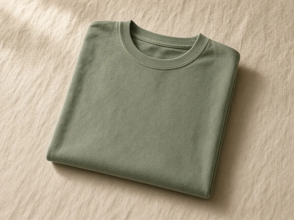 Folded garment-dyed sage green heavyweight t-shirt